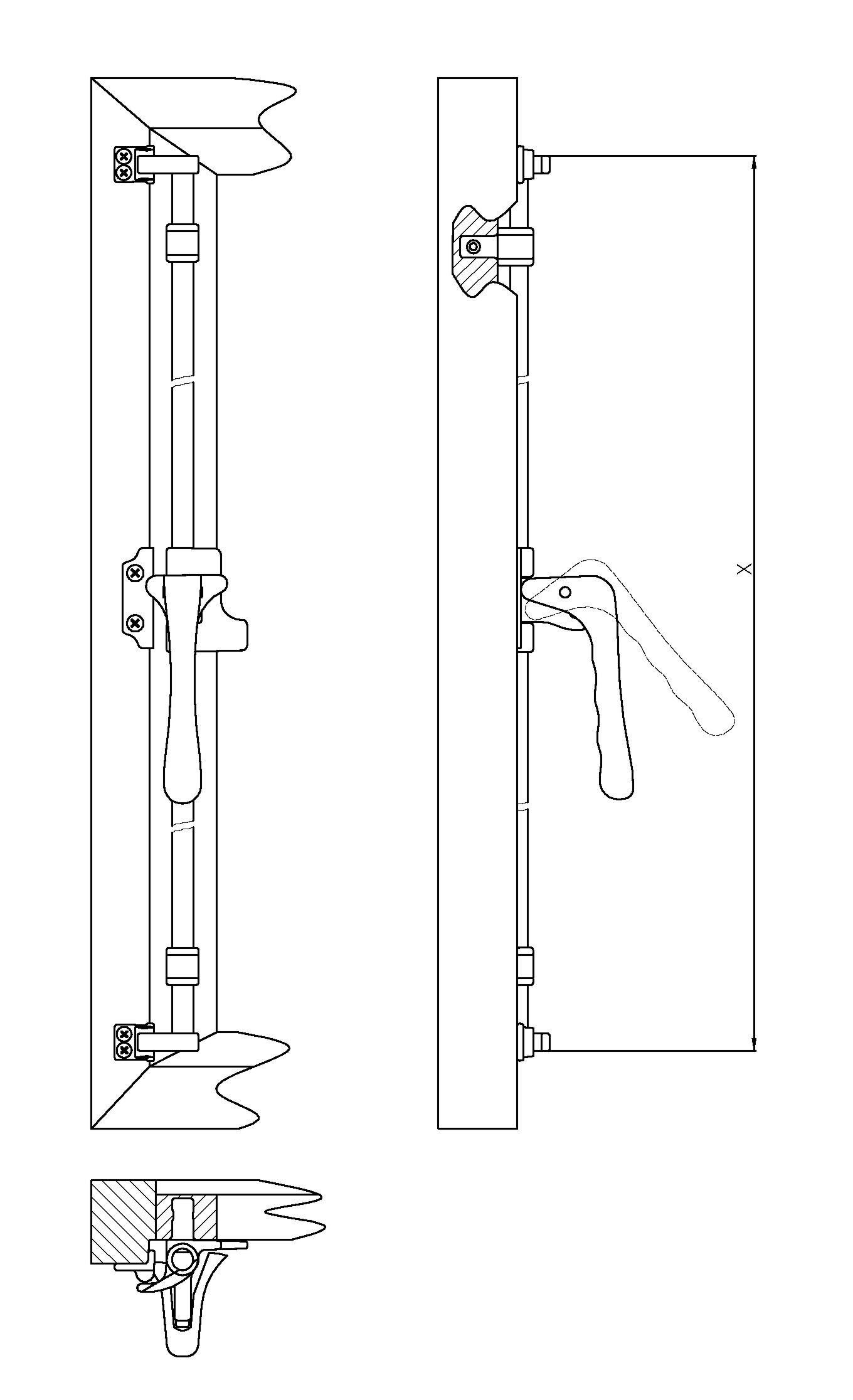 Bremer Fensterdrehstange 1flg auswärts 1300mm, li Messing MGL Serie FD005 Bild2