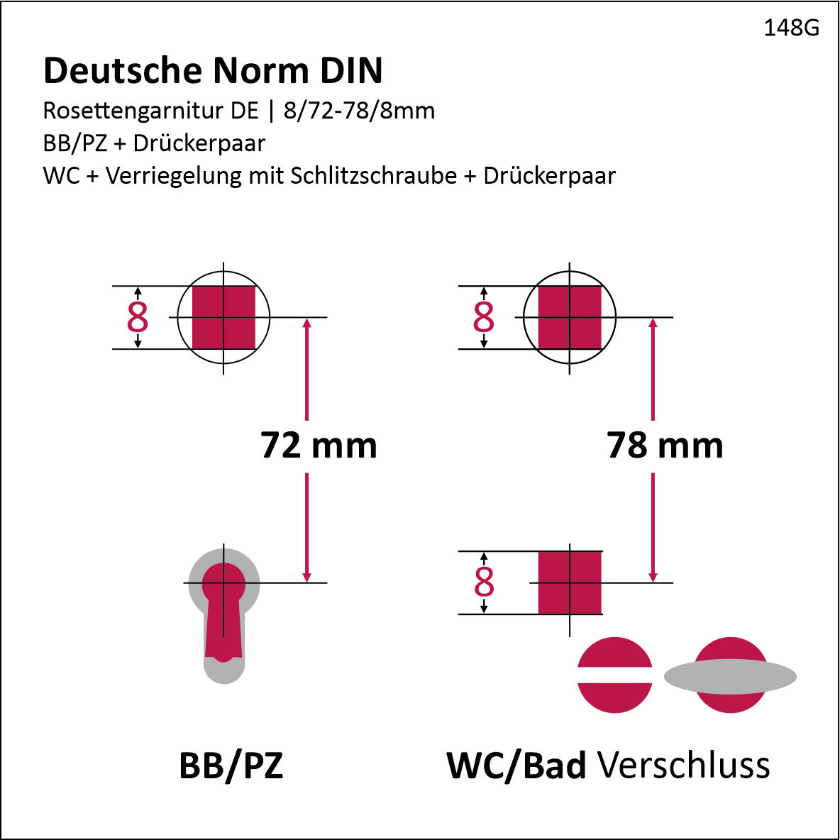 Rosettengarnitur in Eisen Schwarz gebrannt & gewachst PZ mit TD084 Serie TG543 Bild2