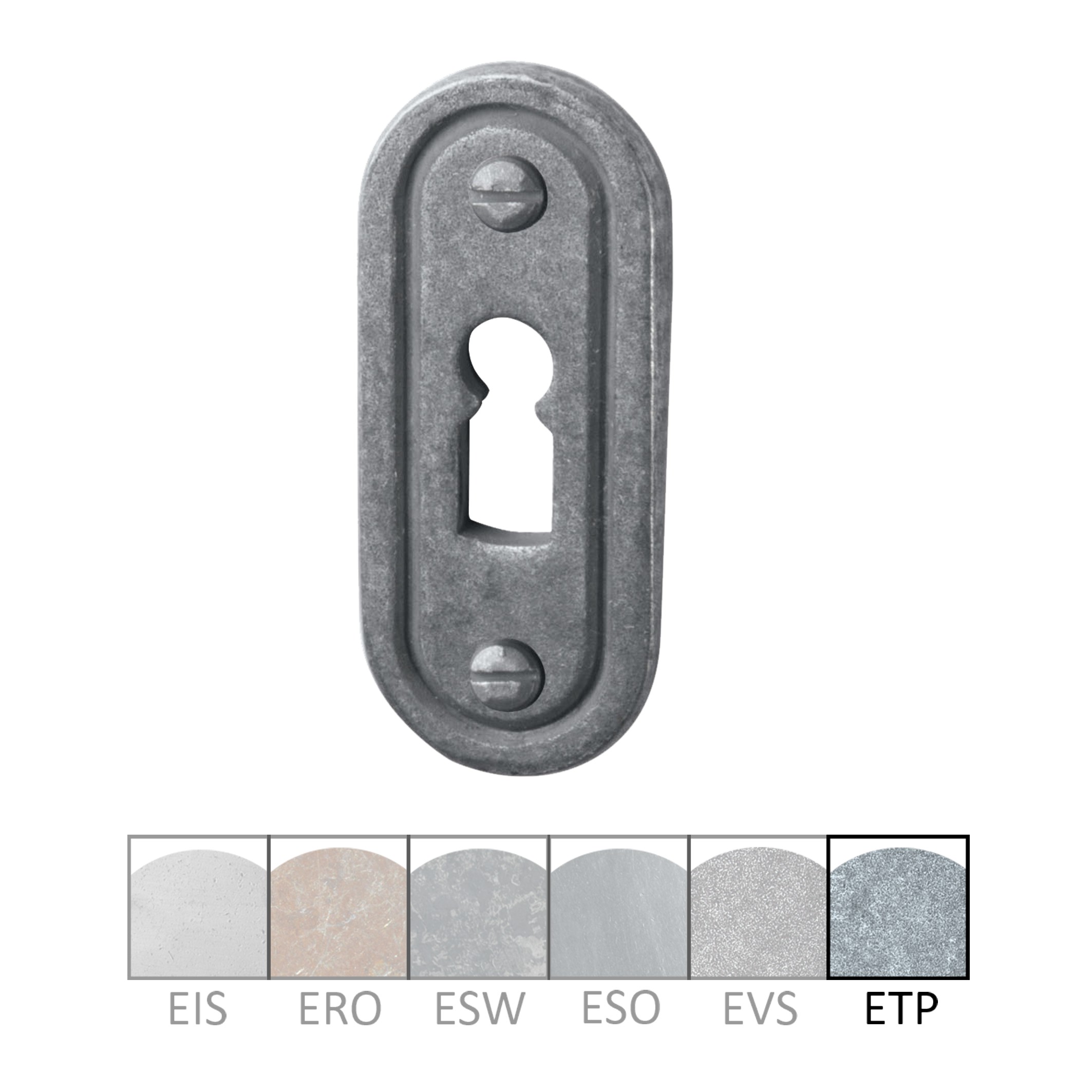 Schlüssellochrosette BB-Lochung Eisen thermopatiniert ® 73 x 30mm Serie TR531 Bild1