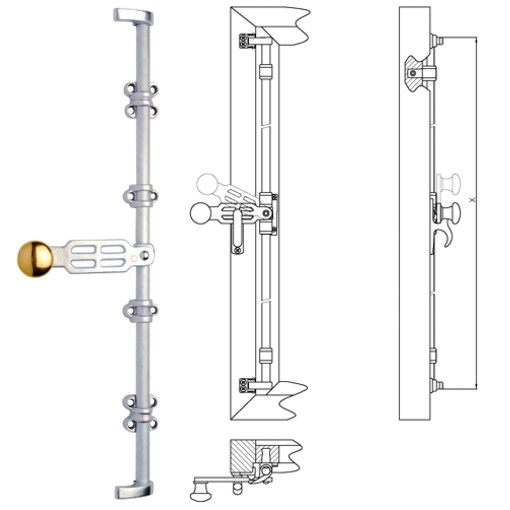 Holsteiner Fensterdrehstange 1flg auswärts 1500mm, li Messing MGL Serie FD011 Bild1