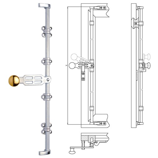 Holsteiner Fensterdrehstange 1flg einwärts 1300mm, li Messing MGL Serie FD011 Bild1