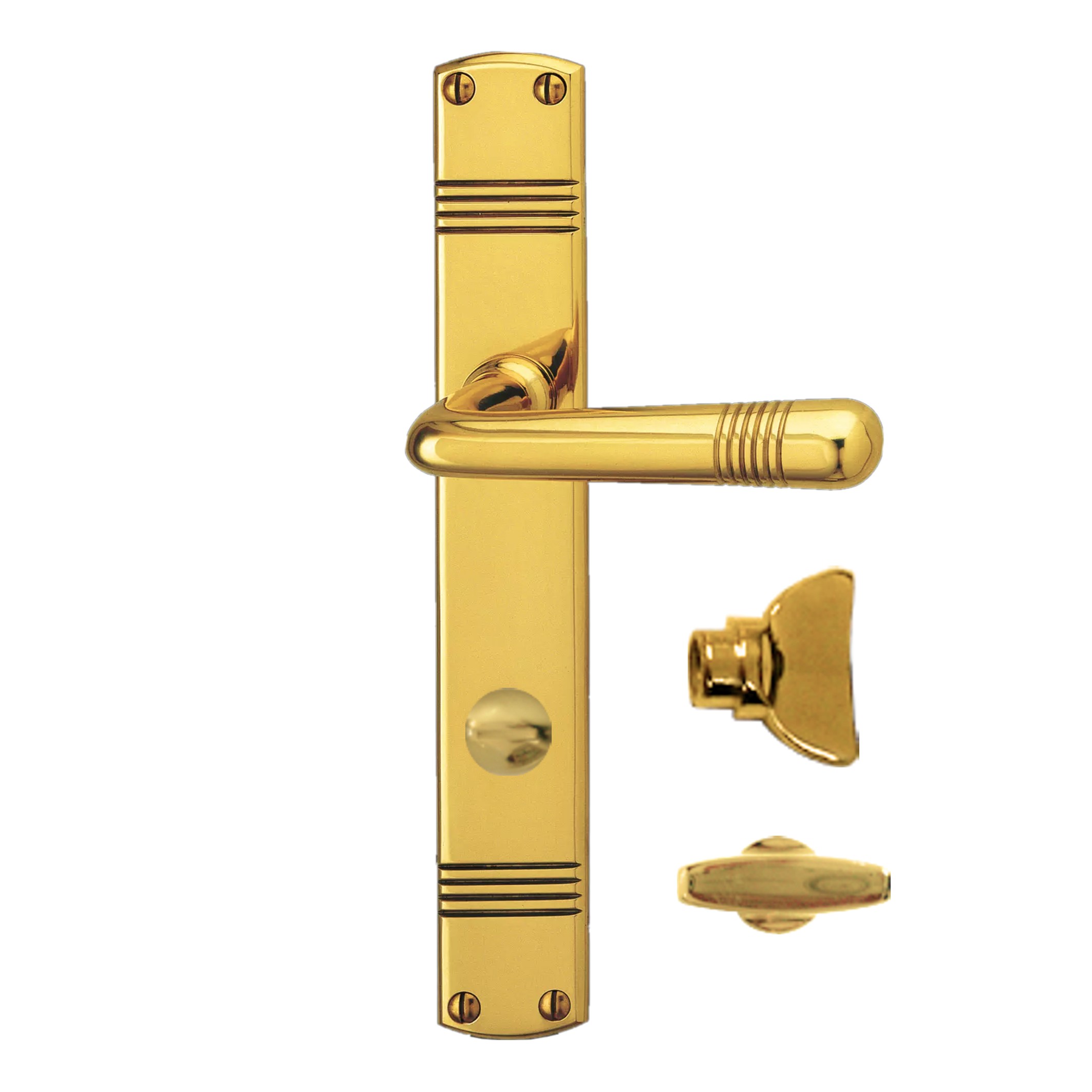 Badezimmertürgarnitur WC. Dist. 78 in Messing. LxB Badezimmertürgarnitur in Messing glänzend WC 78 mit TD017 Serie TG017 Bild1