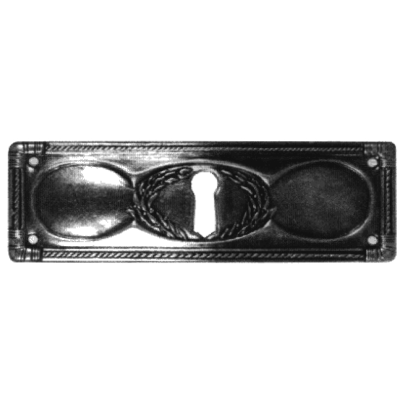 Jugendstil Möbelschild geprägt Messing vernickelt 96 x 33mm mit Schlüsselloch Serie JU030 Bild1