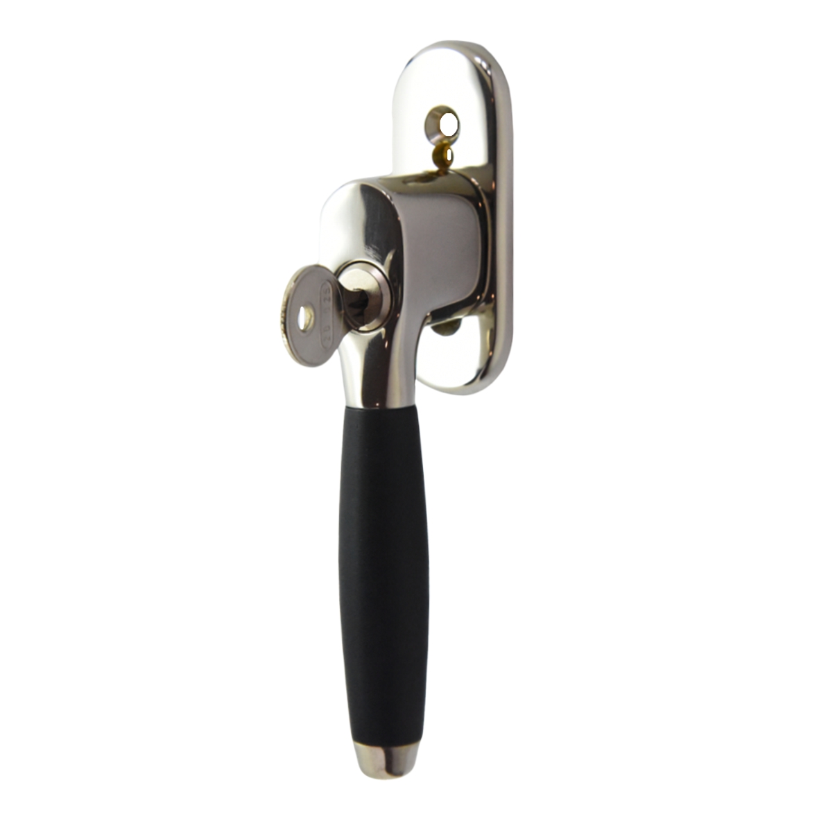 Messing mit verschiedenen Oberflächen. Grifflänge Abschließbare Fenstergriff auf Rosette mit Rasterung  Messing vernickelt m.Schutzlack.,Modell Ballig Bild1