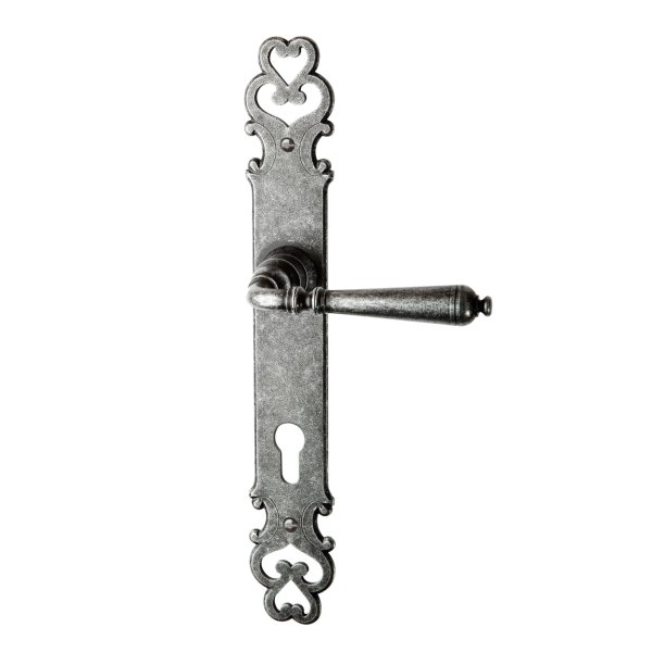 Haustürgarnitur in Eisen schwarz passiviert (PZ). Dist. 92 mm, 300x48 mm Bild1